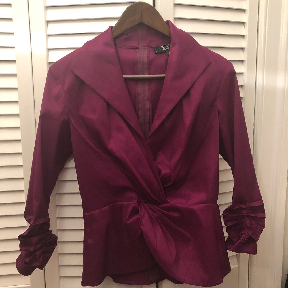 Tadashi Taffeta stretch purple evening blouse, 8